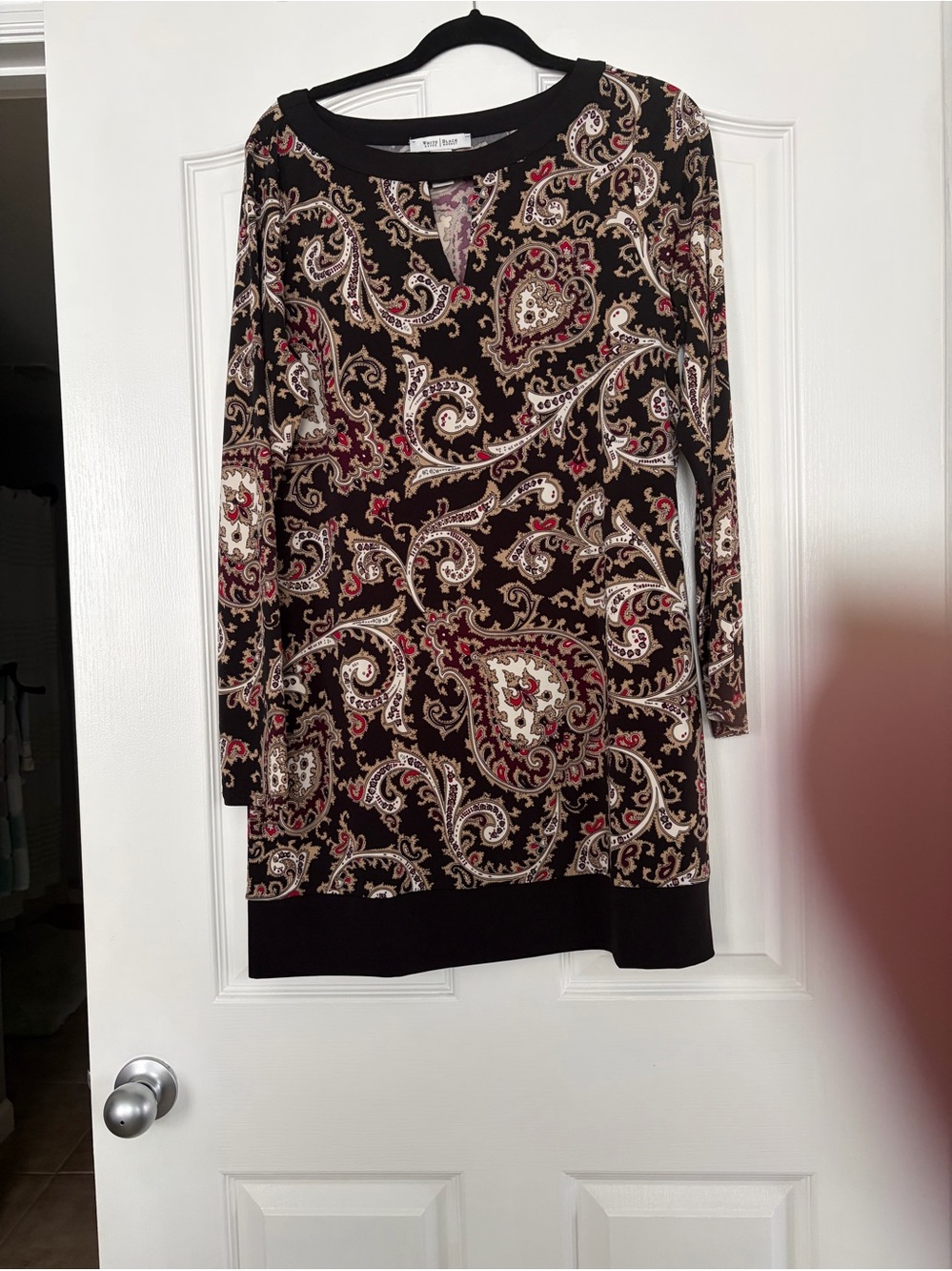 White House Black Market Black Paisley Print Long Sleeve Dress